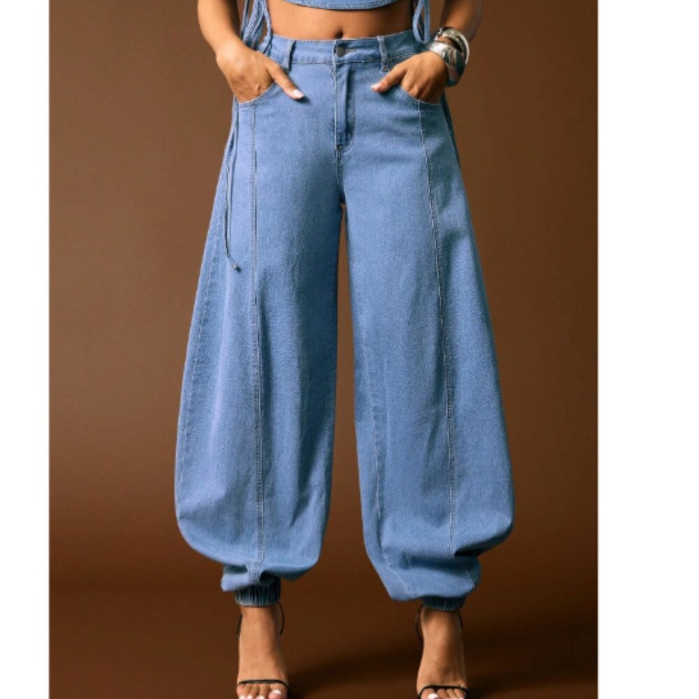 NEW 2026 Blue light wash balloon baggy jeans - Picture 2 of 5